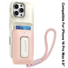 Military Grade All-In-One Hybrid Case with Card Pocket, Kickstand and Hand Strap for iPhone 16 Pro Max - Beige Pink
