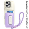 Military Grade All-In-One Hybrid Case with Card Pocket, Kickstand and Hand Strap for iPhone 16 Pro Max - Beige Purple