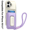 Military Grade All-In-One Hybrid Case with Card Pocket, Kickstand and Hand Strap for iPhone 16 - Beige Purple