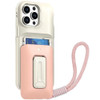 Military Grade All-In-One Hybrid Case with Card Pocket, Kickstand and Hand Strap for iPhone 15 Pro Max - Beige Pink