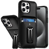Military Grade All-In-One Hybrid Case with Card Pocket, Kickstand and Hand Strap for iPhone 15 Pro Max - Black