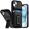 Military Grade All-In-One Hybrid Case with Card Pocket, Kickstand and Hand Strap for iPhone 15 - Black