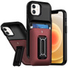 Military Grade All-In-One Hybrid Case with Card Pocket, Kickstand and Hand Strap for iPhone 12 / iPhone 12 Pro - Black Red