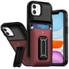 Military Grade All-In-One Hybrid Case with Card Pocket, Kickstand and Hand Strap for iPhone 11 - Black Red