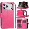 Leather Wallet Case with Zipper Pocket for iPhone 17 Pro Max - Hot Pink
