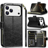 Leather Wallet Case with Zipper Pocket for iPhone 17 Pro - Black