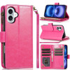 Leather Wallet Case with Zipper Pocket for iPhone 17 - Hot Pink