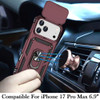 Military Grade Hybrid Case with Ring Grip and Camera Lens Protector for iPhone 17 Pro Max - Burgundy