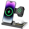 3-in-1 Qi-Certified Wireless 15W Fast Charging Station - Black