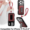 Military Grade All-In-One Hybrid Case with Card Pocket, Kickstand and Hand Strap for iPhone 17 Pro - Black Red