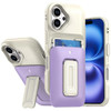 Military Grade All-In-One Hybrid Case with Card Pocket, Kickstand and Hand Strap for iPhone 17 - Beige Purple