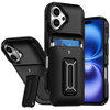 Military Grade All-In-One Hybrid Case with Card Pocket, Kickstand and Hand Strap for iPhone 17 - Black