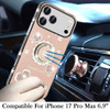 Four-Leaf Clover Diamond Rhinestone Case with Ring Grip for iPhone 17 Pro Max - Gold