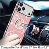Four-Leaf Clover Diamond Rhinestone Case with Ring Grip for iPhone 17 Pro Max - Pink