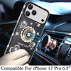Four-Leaf Clover Diamond Rhinestone Case with Ring Grip for iPhone 17 Pro - Black
