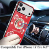 Four-Leaf Clover Diamond Rhinestone Case with Ring Grip for iPhone 17 Pro - Red