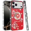 Four-Leaf Clover Diamond Rhinestone Case with Ring Grip for iPhone 17 Pro - Red