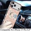Four-Leaf Clover Diamond Rhinestone Case with Ring Grip for iPhone 17 Pro - Gold