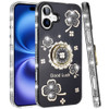 Four-Leaf Clover Diamond Rhinestone Case with Ring Grip for iPhone 17 - Black