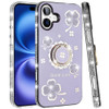 Four-Leaf Clover Diamond Rhinestone Case with Ring Grip for iPhone 17 - Purple
