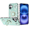 Four-Leaf Clover Diamond Rhinestone Case with Ring Grip for iPhone 17 - Teal