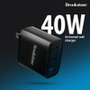 Brookstone PD 40W 3 Port Wall Charger with Dual USB-C and USB-A Ports - Black