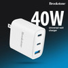 Brookstone PD 40W 3 Port Wall Charger with Dual USB-C and USB-A Ports - White