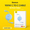 Baseus Free2Pull 100W Retractable USB-C to USB-C Charge and Sync Cables - Blue