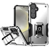 Military Grade Shockproof Hybrid Armor Case with Ring Grip for Samsung Galaxy S25 FE - Silver