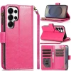 Leather Wallet Case with Zipper Pocket for Samsung Galaxy S26 Ultra - Hot Pink