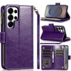 Leather Wallet Case with Zipper Pocket for Samsung Galaxy S26 Ultra - Purple
