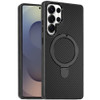 Carbon Fiber Series Magnetic Armor Stand Case for Samsung Galaxy S26 Ultra - Black
