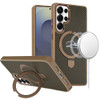 Carbon Fiber Series Magnetic Armor Stand Case for Samsung Galaxy S25 Ultra - Brown