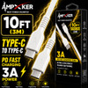 Ampxker 10 ft USB-C to USB-C High-Speed Charge & Sync Cable - White