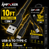 Ampxker 10 ft USB-C to USB-A High-Speed Charge & Sync Cable - Black