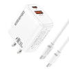 Rapid PD 38W 2 Port USB-C and USB-A Wall Charger + USB-C Cable with Lightning Connector - White