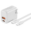 Rapid PD 38W 2 Port USB-C and USB-A Wall Charger + USB-C Cable with Lightning Connector - White