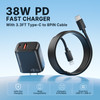 Rapid PD 38W 2 Port USB-C and USB-A Wall Charger + USB-C Cable with Lightning Connector - Black