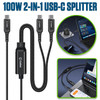 2-In-1 100W USB-C to USB-C Charge and Sync Cable with Dual USB-C Splitter - Black