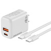 Rapid PD 38W 2 Port USB-C and USB-A Wall Charger with USB-C Cable - White