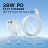 Rapid PD 38W 2 Port USB-C and USB-A Wall Charger with USB-C Cable - White