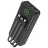22.5W 20000mAh Power Bank Battery with Integrated USB-C, USB-A and Lightning Charging Cables - Black