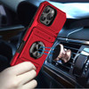 Military Grade All-In-One Ring Stand Case with Card Pocket for iPhone 16 Pro Max - Red