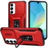 Combat Tough Series Ring Holder Case with Camera Lens Cover for Samsung Galaxy A27 5G - Red