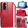 Leather Wallet Case with Zipper Pocket for Samsung Galaxy A27 5G - Red