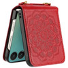 Mandala Flower Leather Protective Cover with Strap for Samsung Galaxy Z Flip 8 - Red