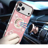 Four-Leaf Clover Diamond Rhinestone Case with Ring Grip for iPhone 18 Pro Max and iPhone 17 Pro Max - Pink