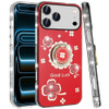Four-Leaf Clover Diamond Rhinestone Case with Ring Grip for iPhone 18 Pro Max and iPhone 17 Pro Max - Red