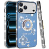 Four-Leaf Clover Diamond Rhinestone Case with Ring Grip for iPhone 18 Pro and iPhone 17 Pro - Light Blue