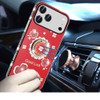 Four-Leaf Clover Diamond Rhinestone Case with Ring Grip for iPhone 18 Pro and iPhone 17 Pro - Red